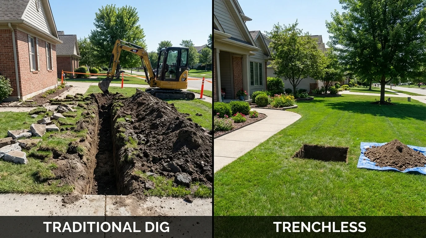 Trenchless sewer repair with minimal yard damage versus traditional excavation in Cambridge, MD
